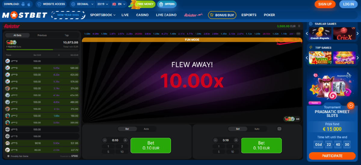 Aviator game interface with rising multiplier and live bets