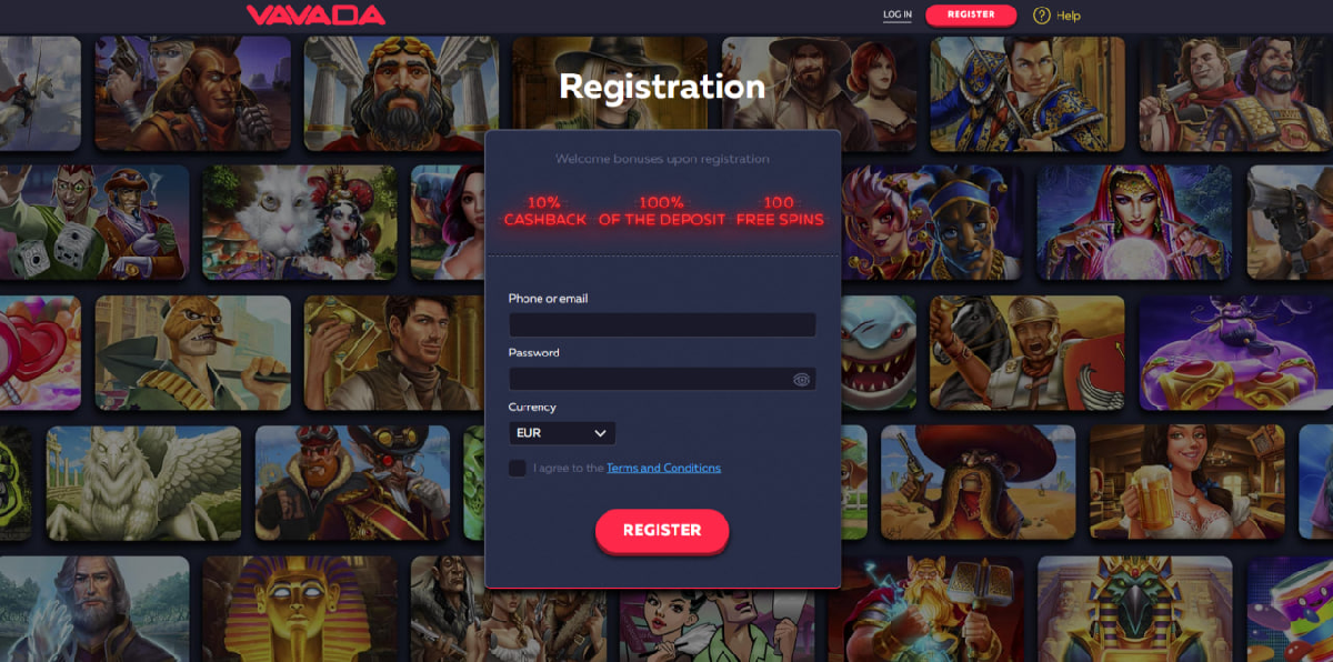 Account registration process at Vavada casino